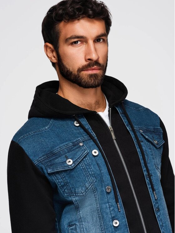 Ombre Ombre Kurtka jeansowa OM-JADJ-0220 Niebieski Regular Fit