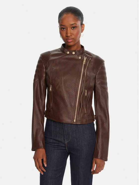 Guess Guess Geacă din imitație de piele W5YL19 WHDS0 Maro Regular Fit
