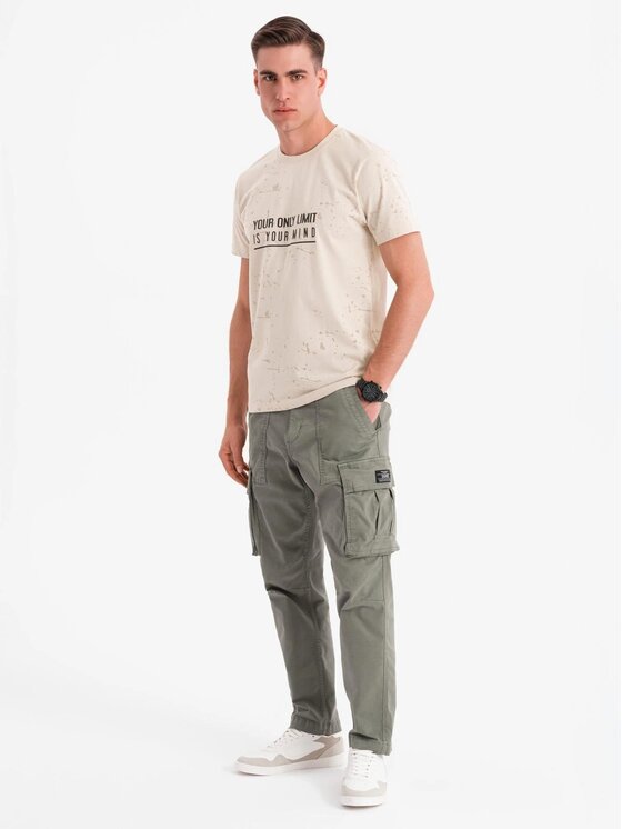 Ombre Ombre T-Shirt OM-TSFP-0187 Beżowy Regular Fit