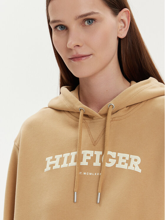 Tommy Hilfiger Tommy Hilfiger Majica dugih rukava Monotype Flock WW0WW41236 Bež Relaxed Fit