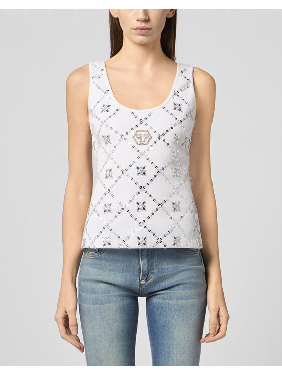 PHILIPP PLEIN PHILIPP PLEIN Tank top 30723 Biały Skin Tight Fit