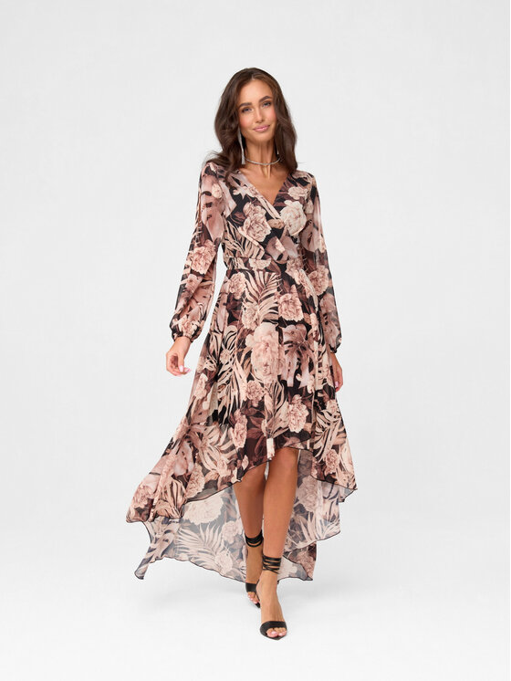 Roco Fashion Roco Fashion Sukienka koktajlowa Coralie Beżowy Regular Fit