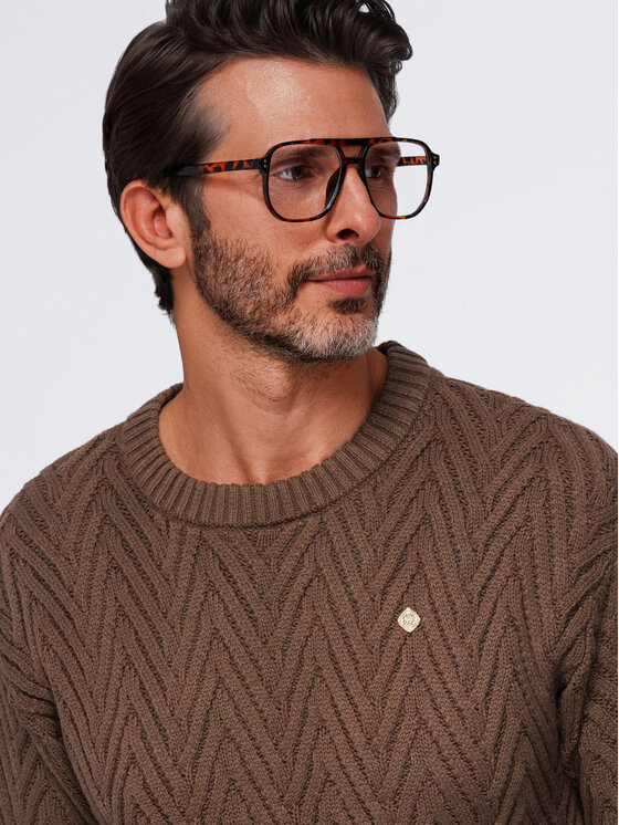 Ombre Ombre Svetr OM-SWSW-0190 Tmavě hnědá Regular Fit