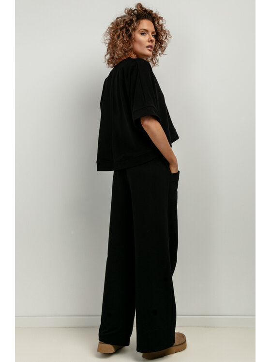 Tessita Tessita Spodnie dzianinowe T413/7/S Czarny Wide Leg