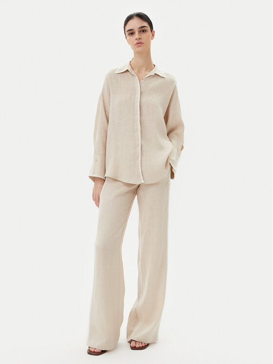 ICONA ICONA Kalhoty z materiálu RP5LE005 Béžová Relaxed Fit