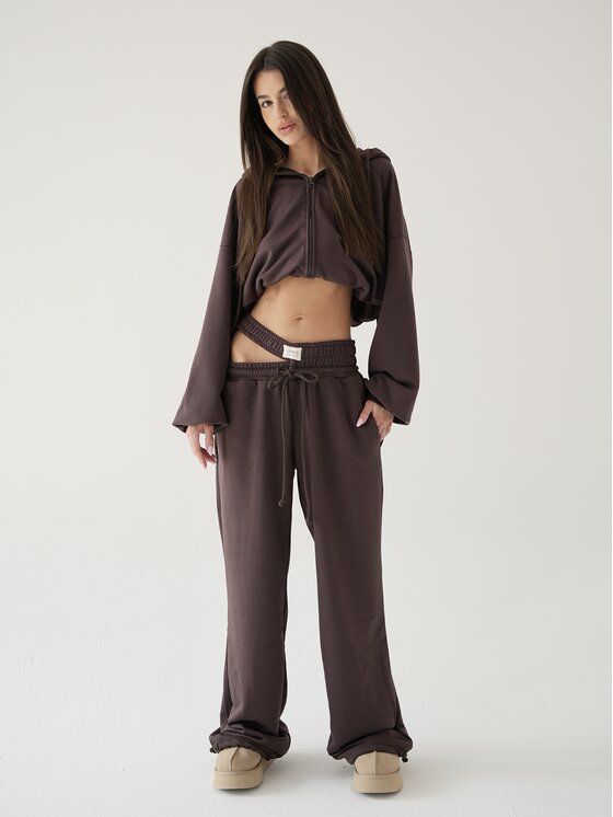MissDenim MissDenim Spodnie dresowe Double Belt Sweatpants Brązowy Oversize