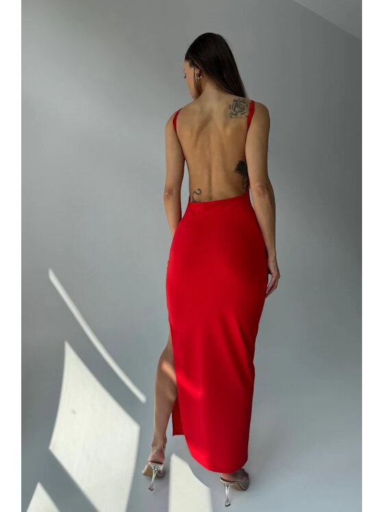 Chiara Wear Chiara Wear Sukienka letnia Sukienka maxi bez pleców BECKY Czerwony Slim Fit