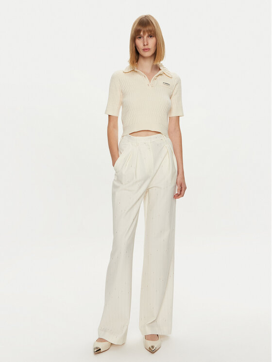 Simona Corsellini Simona Corsellini Kalhoty z materiálu A24CPPA014 Écru Wide Leg