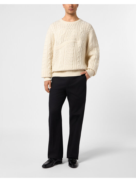 PHILIPP PLEIN PHILIPP PLEIN Sweter 31417 Biały Regular Fit