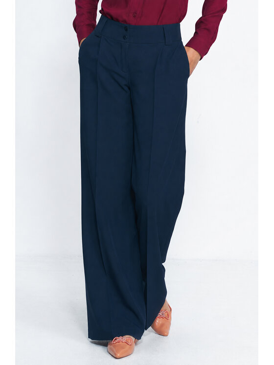 NIFE NIFE Kalhoty z materiálu SD164 Tmavomodrá Wide Leg