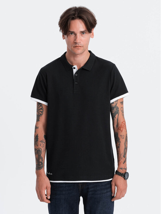 Ombre Ombre Polo OM-POSS-0113 Czarny Fitting Fit