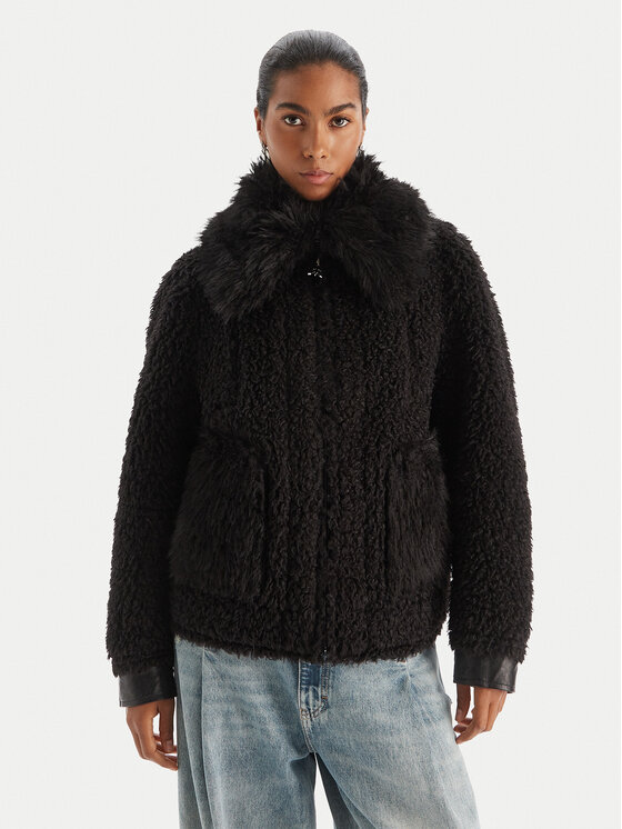 Patrizia Pepe Patrizia Pepe Cappotto in shearling 2O0176 E075 Nero Regular Fit