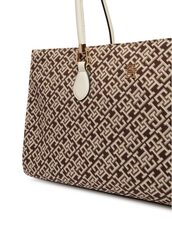 Tommy Hilfiger Tommy Hilfiger Ročna torba Th Grace Satchel Jacquard AW0AW18754 Rjava