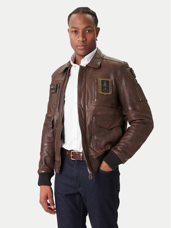 Aeronautica Militare Aeronautica Militare Lederjacke 252PN0846U100839 Braun Regular Fit