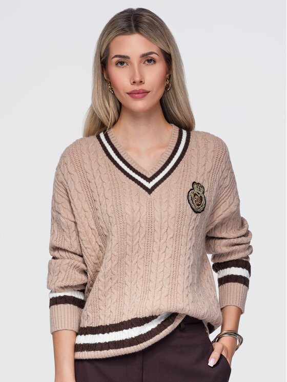 Ombre Ombre Sweter OW-SW-E0023 Brązowy jasny Regular Fit