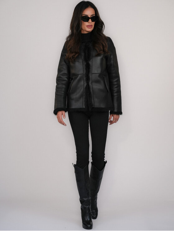 FAN LEATHER FAN LEATHER Kożuch naturalny Dwustronny 70 Czarny Loose Fit