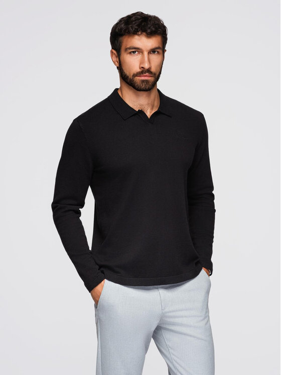 Ombre Ombre Longsleeve OM-POLS-0140 Czarny Regular Fit