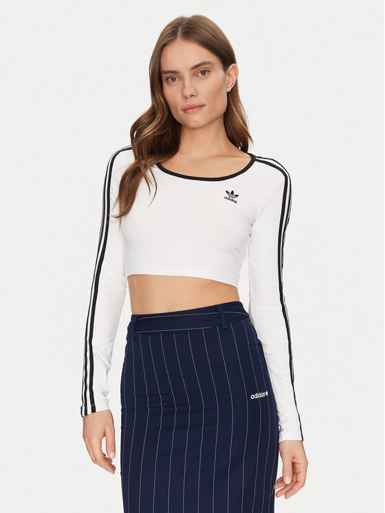 adidas adidas Bluză adicolor 3-Stripes JD4625 Alb Slim Fit