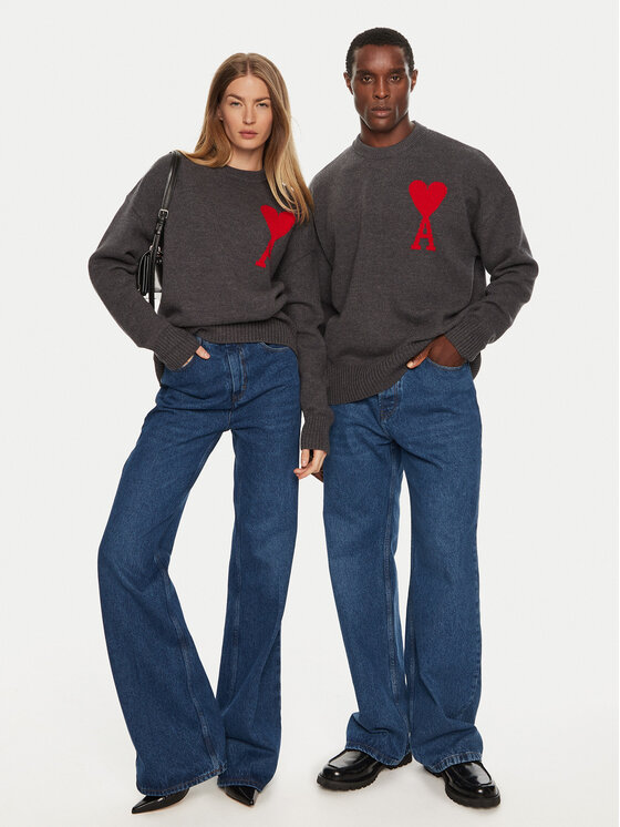 AMI PARIS AMI PARIS Sweater UKS002018 Szürke Regular Fit