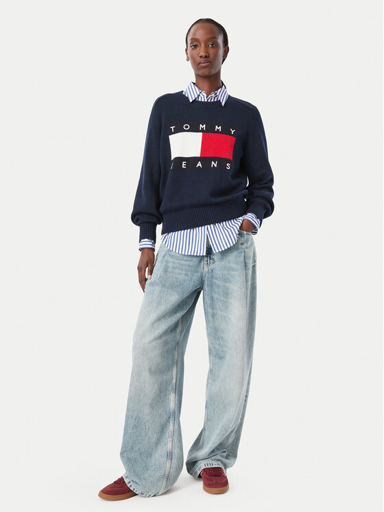 Tommy Jeans Tommy Jeans Svetr Flag DW0DW23450 Tmavomodrá Regular Fit
