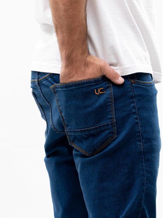 Urban City Urban City Jeansy Spodnie Jeansowe Męskie Ciemne Niebieskie UrbanCity Pocket Logo 34 Granatowy Regular Fit