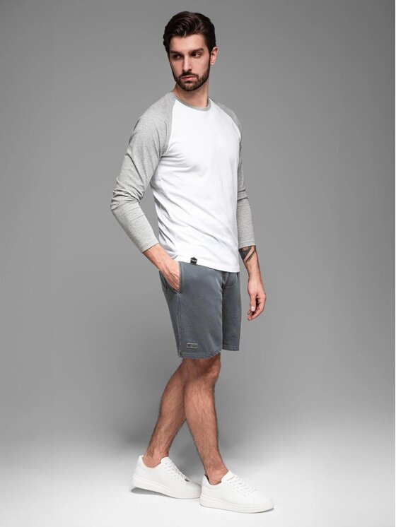 Ombre Ombre Šortky z materiálu OM-SRWS-0122 Šedá Relaxed Fit