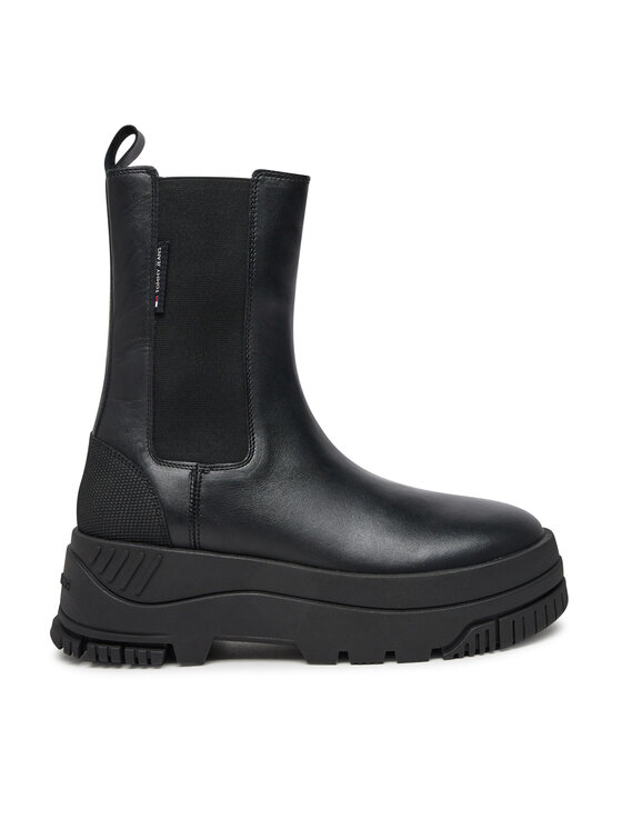 Tommy Jeans Tommy Jeans Kotníková obuv s elastickým prvkem Tjw Chelsea Flatform Boot EN0EN02597 Černá
