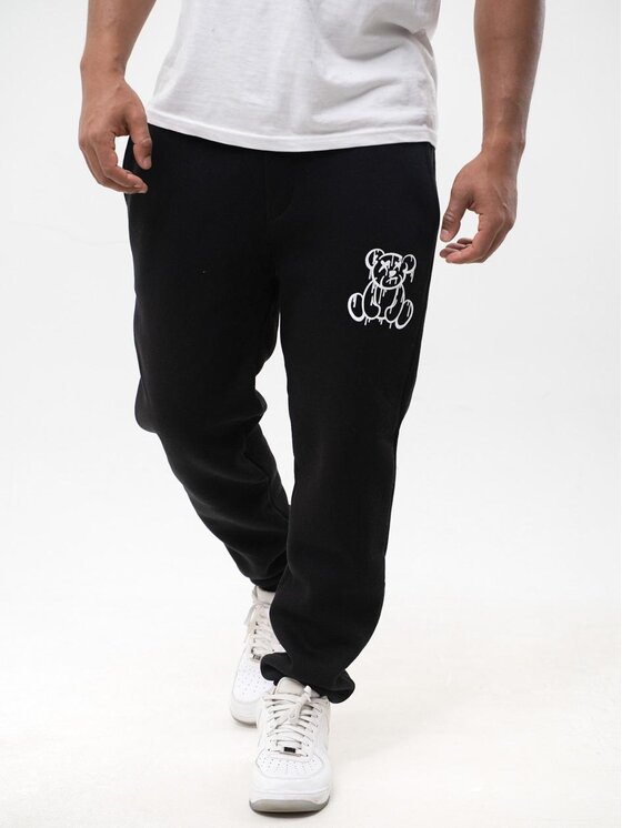 Jigga Wear Jigga Wear Spodnie dresowe Spodnie Dresowe Męskie Czarne Jigga Melted Teddy XL Czarny Regular Fit