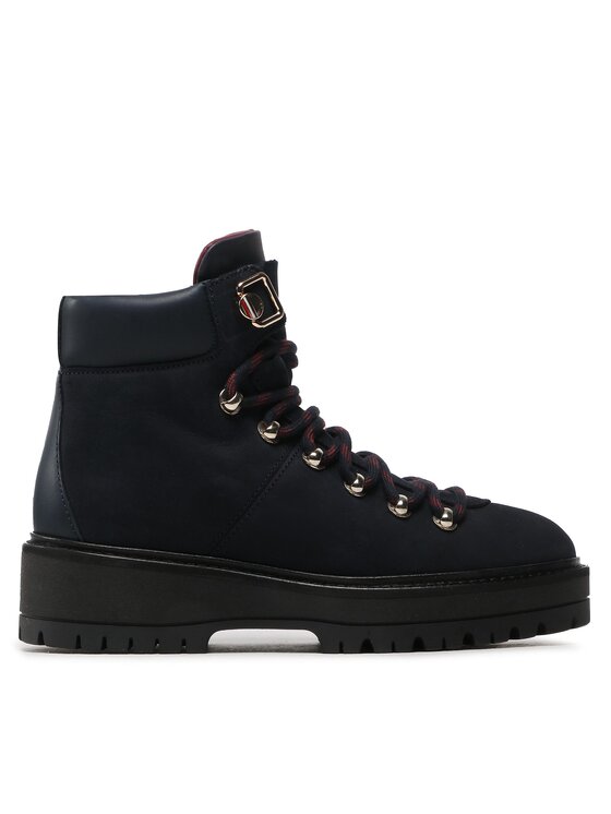 Tommy Hilfiger Trapper stila apavi Nubuck Outdoor Flat Boot FW0FW06724 Tumši zils