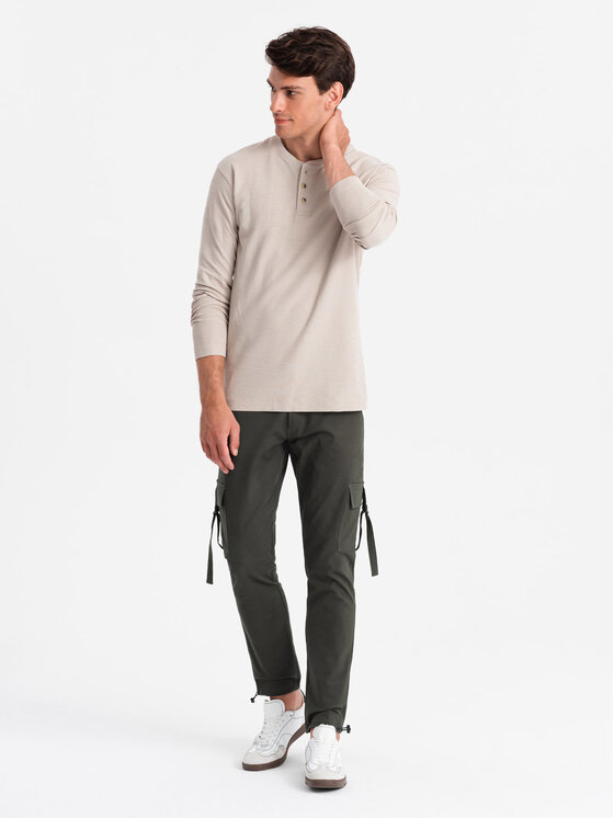 Ombre Ombre Kalhoty z materiálu OM-PACG-0197 Šedá Regular Fit