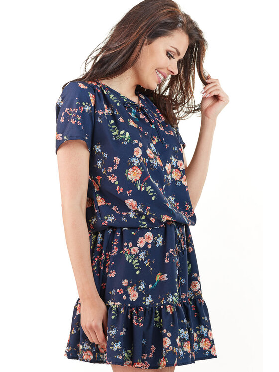 Awama Awama Sukienka letnia A230 Granatowy Basic Fit