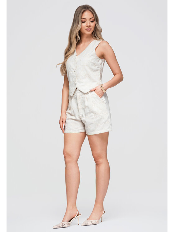 Ombre Ombre Szorty materiałowe OW-ST-E0019 Kremowy Relaxed Fit