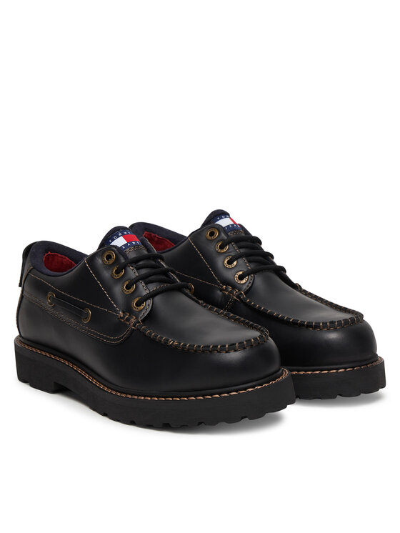 Tommy Jeans Tommy Jeans Pantofi Archive '01 Boat Shoe Leather EM0EM01651 Negru