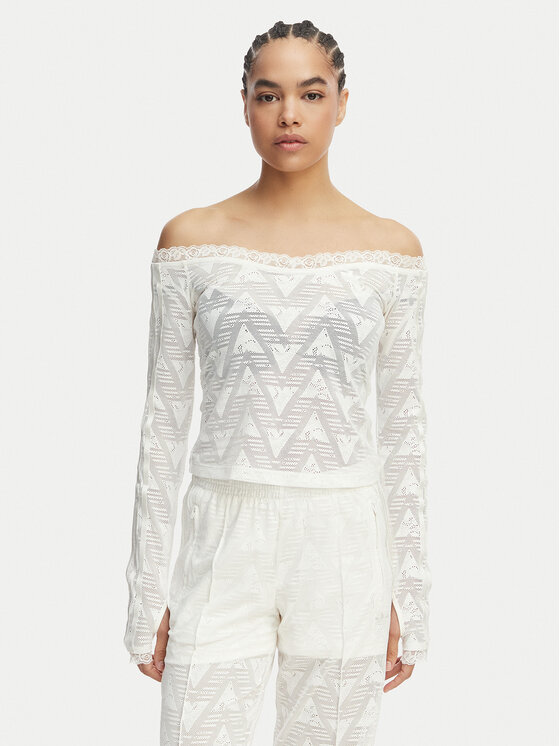 adidas adidas Bluse Lace Bardot KE3458 Weiß Slim Fit