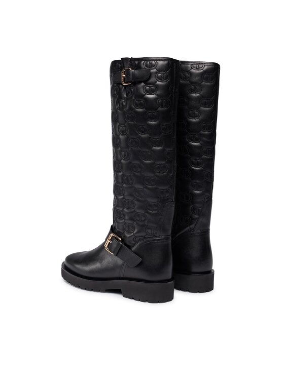 TWINSET TWINSET Kozačky ve vojenském stylu 232TCT058 Černá