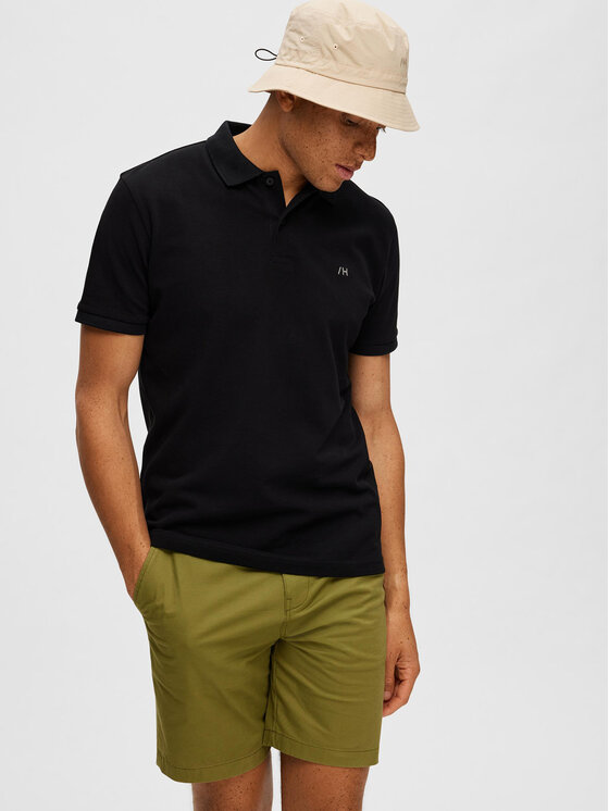 Selected Homme Selected Homme Тениска с яка и копчета 16087839 Черен Regular Fit