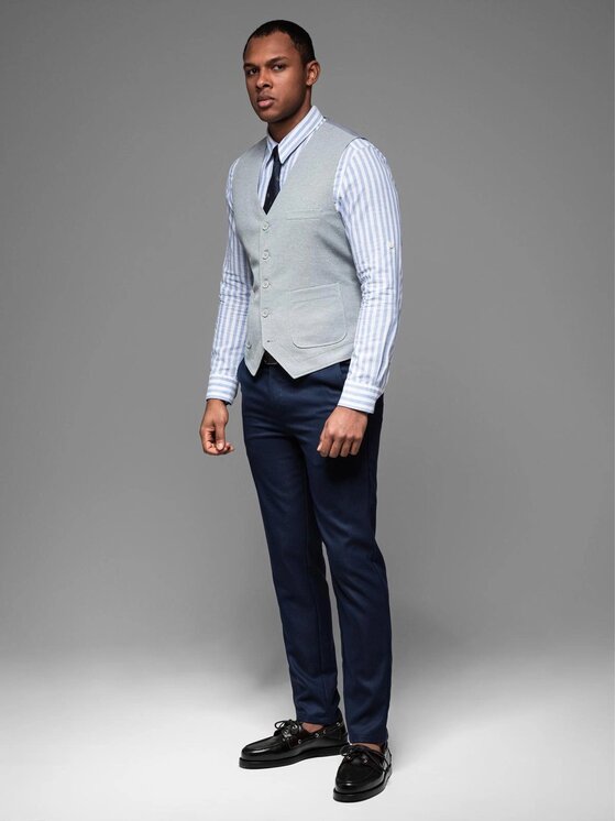 Ombre Ombre Obleková vesta OM-BLZV-0146 Šedá Slim Fit