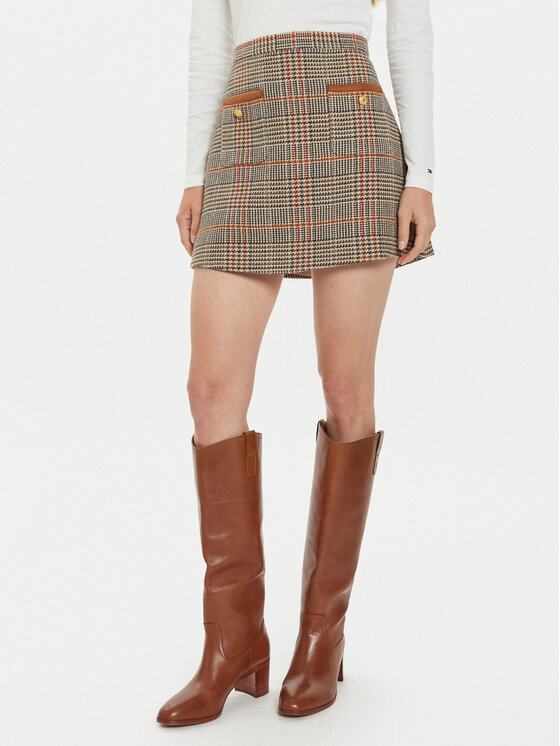 Tommy Hilfiger Tommy Hilfiger Мини пола WW0WW43013 Кафяв Regular Fit