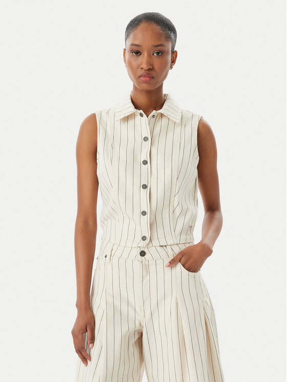 Guess Jeans Kamizelka W6GHZ9 D7961 Écru Slim Fit