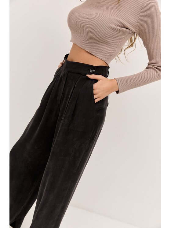 Hottie Hot Hottie Hot Kalhoty z materiálu PAYA Černá Oversize