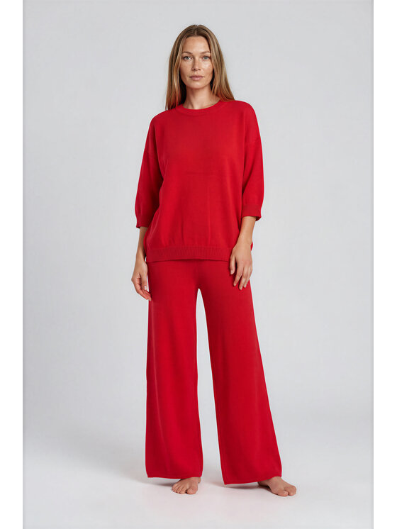 Fobya Fobya Spodnie materiałowe F3011 Czerwony Basic Fit