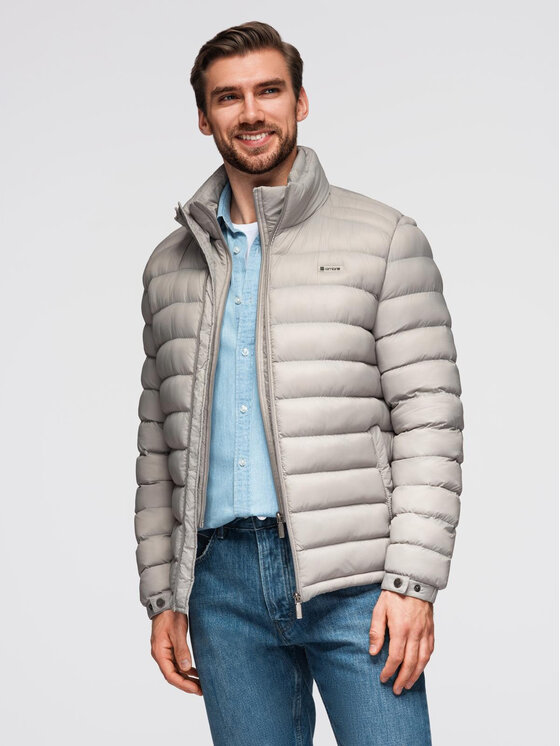 Ombre Ombre Kurtka puchowa OM-JALP-0231 Szary Regular Fit