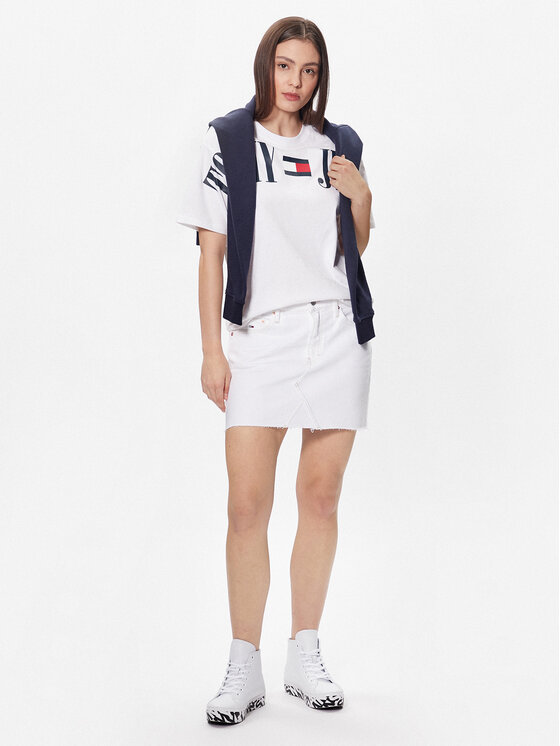 Tommy Jeans Tommy Jeans Spódnica jeansowa Izzie DW0DW15629 Biały Regular Fit
