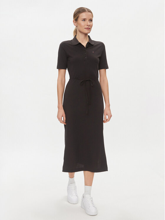 Tommy Hilfiger Tommy Hilfiger Haljina za svaki dan Reg Breton Midi Polo Dress Ss WW0WW42030 Crna Regular Fit