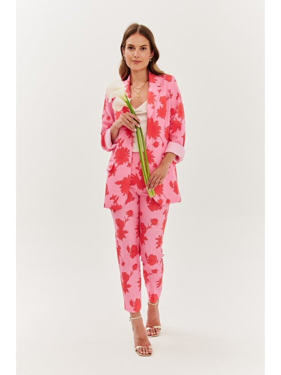 NAOKO NAOKO Kalhoty z materiálu More Amore Růžová Regular Fit