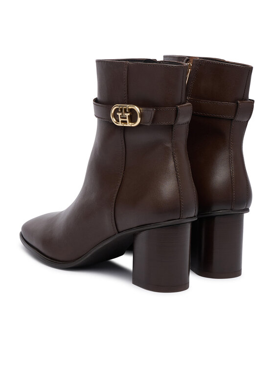 Tommy Hilfiger Tommy Hilfiger Botki Th Strap Leather Block Heel Boot FW0FW09488 Brązowy