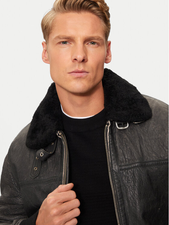 Schott NYC Schott NYC Kožená bunda LCBOMBARDIER Čierna Regular Fit