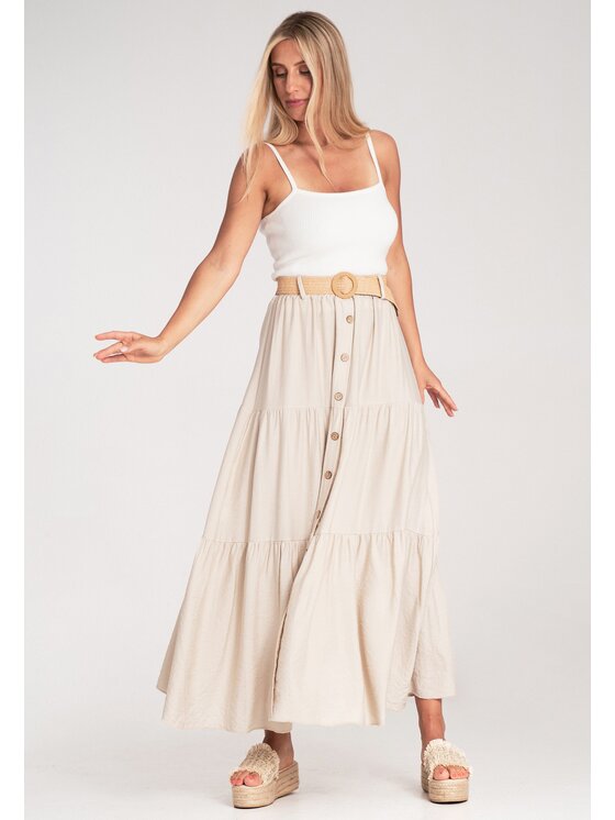 FIGL FIGL Maxi sukňa M1222 Béžová Straight Fit