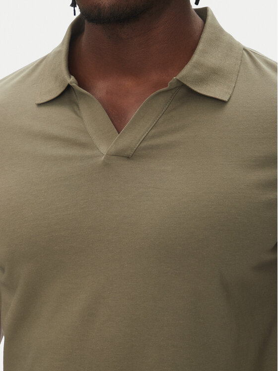 Lindbergh Lindbergh Тениска с яка и копчета 30-404036 Каки Slim Fit
