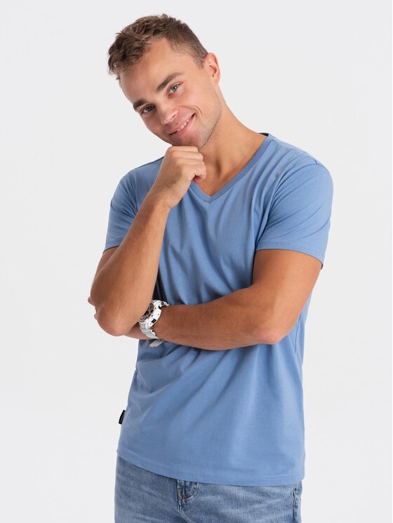 Ombre Ombre T-Shirt OM-TSBS-0145 Niebieski Regular Fit